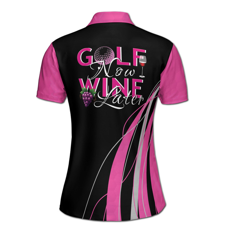 Golf Now Wine Later Pink Golf Lover Custom Name Women's Polo Shirt S-5XL