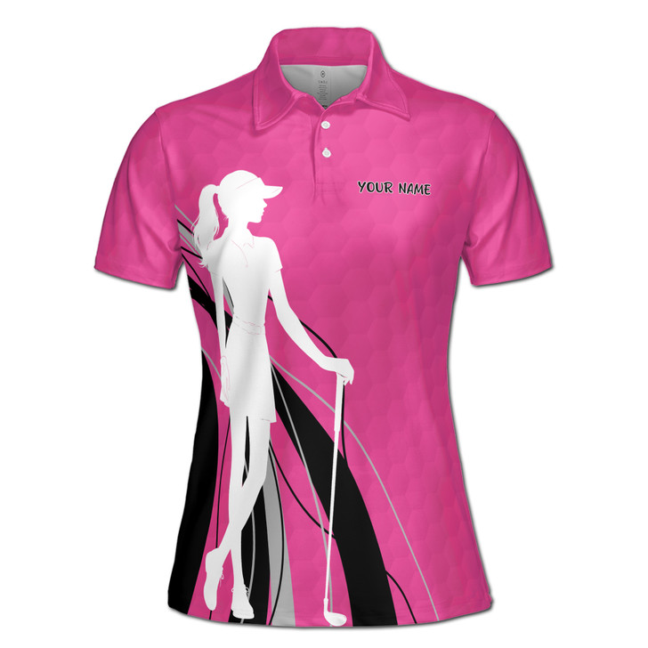 Golf Now Wine Later Pink Golf Lover Custom Name Women's Polo Shirt S-5XL