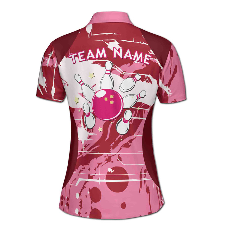 Pink Bowling Team Player Custom Name Women's Polo Shirt S-5XL