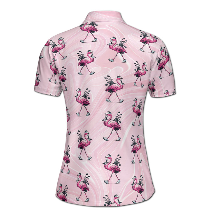 Pink Flamingo Golf Lover Pattern Custom Name Women's Polo Shirt S-5XL