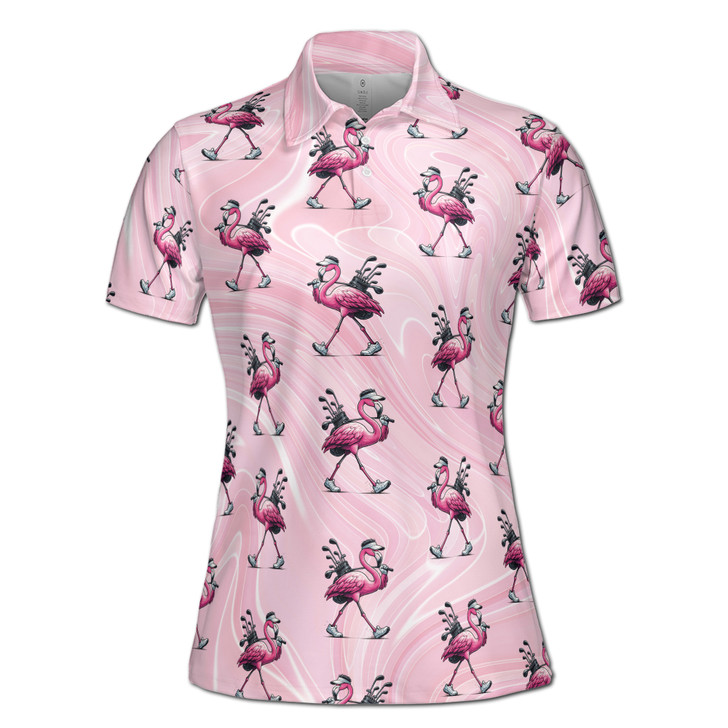 Pink Flamingo Golf Lover Pattern Custom Name Women's Polo Shirt S-5XL