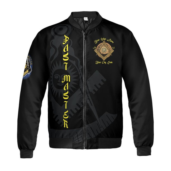 Custom Lodge Name Number Masonic Past Master Sun Freemasonry 3D Bomber Jacket Size S-5XL