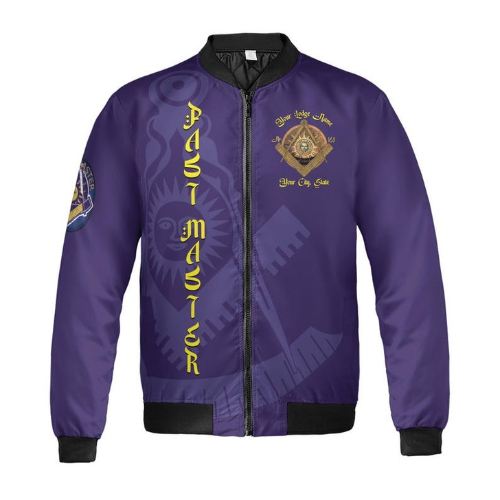 Custom Lodge Name Number Masonic Past Master Sun Freemasonry 3D Bomber Jacket Size S-5XL