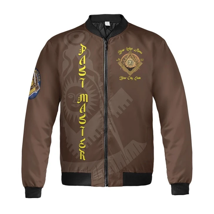 Custom Lodge Name Number Masonic Past Master Sun Freemasonry 3D Bomber Jacket Size S-5XL