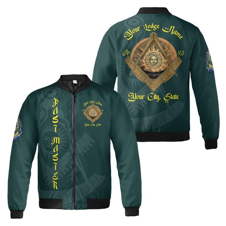 Custom Lodge Name Number Masonic Past Master Sun Freemasonry 3D Bomber Jacket Size S-5XL