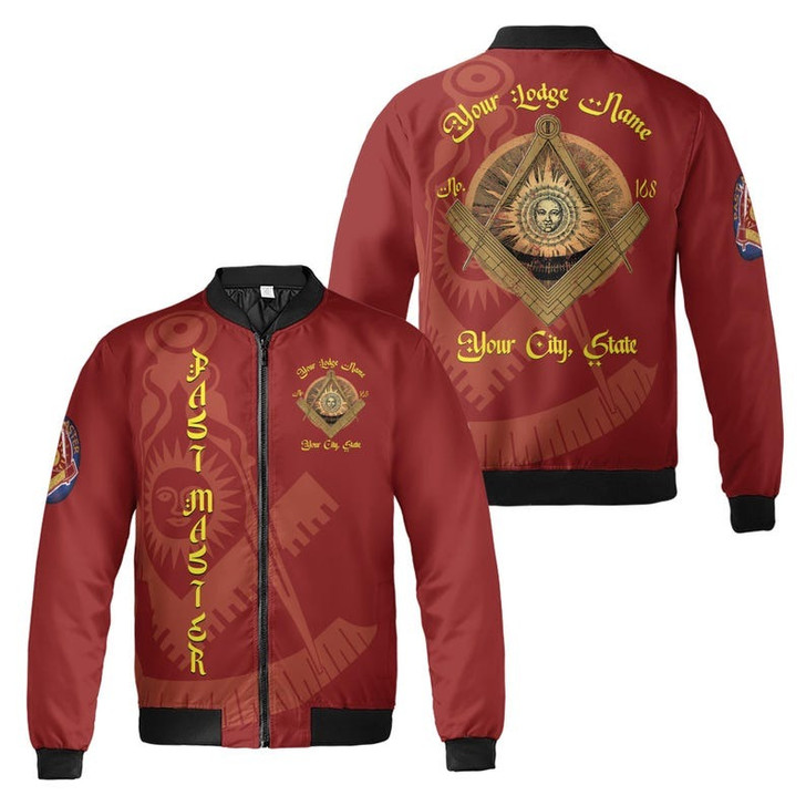 Custom Lodge Name Number Masonic Past Master Sun Freemasonry 3D Bomber Jacket Size S-5XL