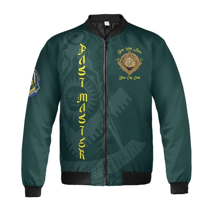 Custom Lodge Name Number Masonic Past Master Sun Freemasonry 3D Bomber Jacket Size S-5XL