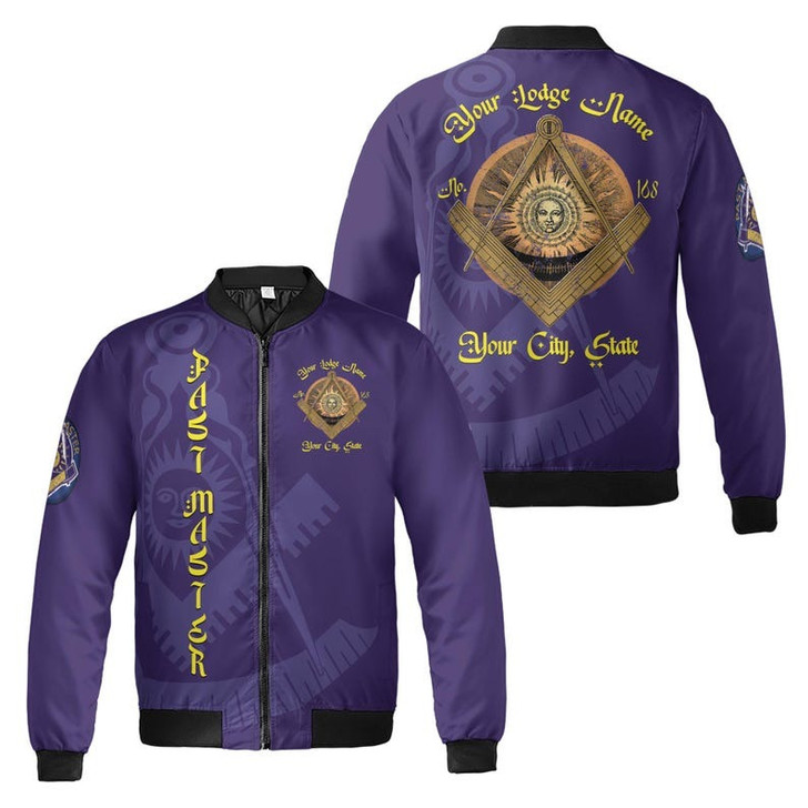 Custom Lodge Name Number Masonic Past Master Sun Freemasonry 3D Bomber Jacket Size S-5XL