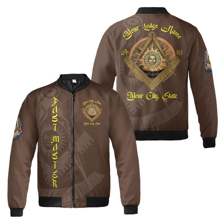 Custom Lodge Name Number Masonic Past Master Sun Freemasonry 3D Bomber Jacket Size S-5XL