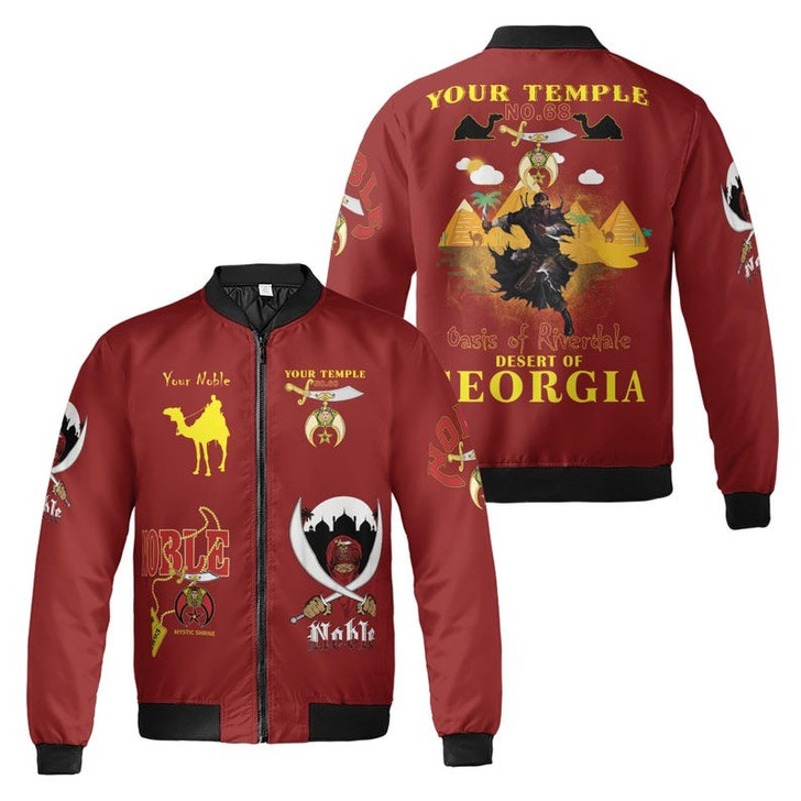 Personalized Temple Name Nobles Mystic Shrine AEAONMS Desert Pyramid Freemasonry 3D Bomber Jacket Size S-5XL