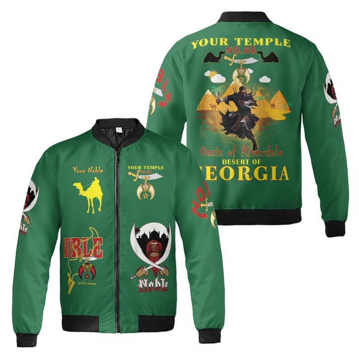 Personalized Temple Name Nobles Mystic Shrine AEAONMS Desert Pyramid Freemasonry 3D Bomber Jacket Size S-5XL