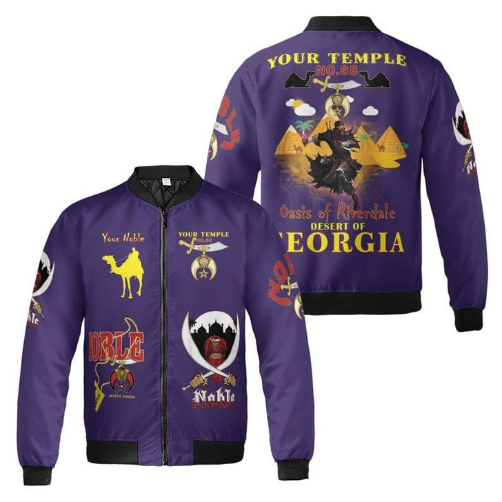 Personalized Temple Name Nobles Mystic Shrine AEAONMS Desert Pyramid Freemasonry 3D Bomber Jacket Size S-5XL