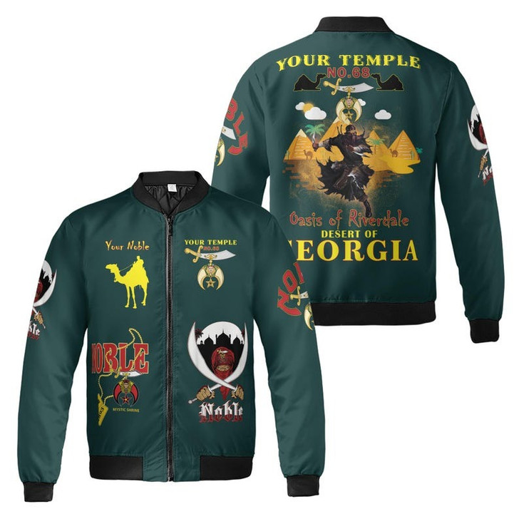 Personalized Temple Name Nobles Mystic Shrine AEAONMS Desert Pyramid Freemasonry 3D Bomber Jacket Size S-5XL