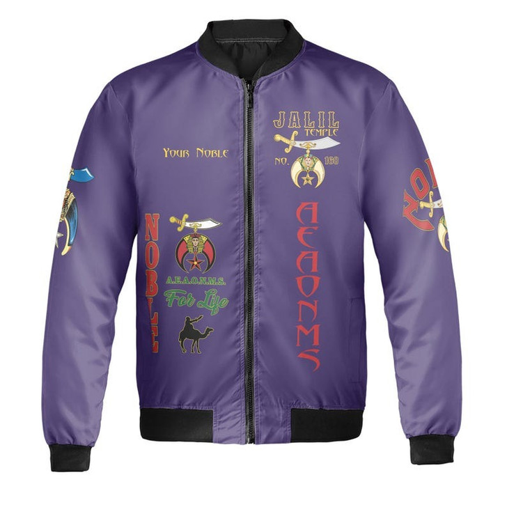 Custom Temple Name Nobles Mystic Shrine AEAONMS Warrior Freemasonry 3D Bomber Jacket Size S-5XL