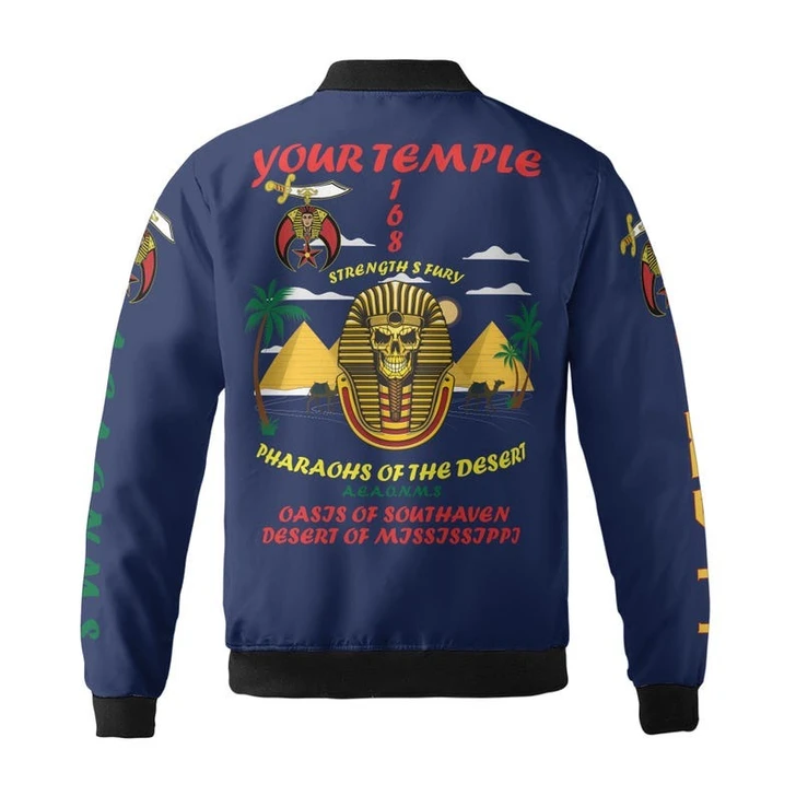 Custom Temple Nobles 1893 Pharaohs Of The Desert AEAONMS Mystic Shrine Freemasonry 3D Bomber Jacket Size S-5XL