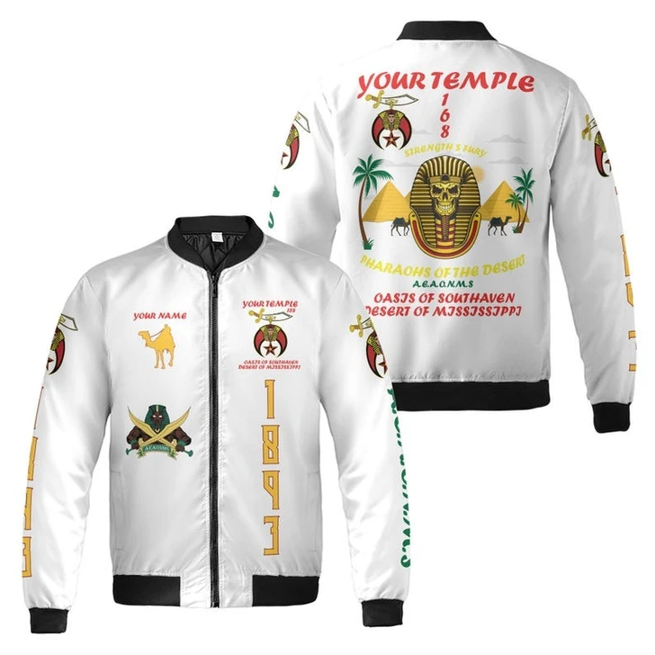 Custom Temple Nobles 1893 Pharaohs Of The Desert AEAONMS Mystic Shrine Freemasonry 3D Bomber Jacket Size S-5XL