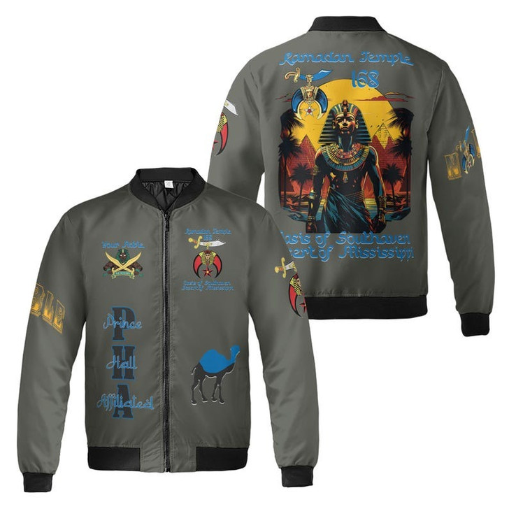 Custom Temple Name Nobles Mystic Shrine AEAONMS PHAraoh King of Desert Pyramids 3D Bomber Jacket Size S-5XL