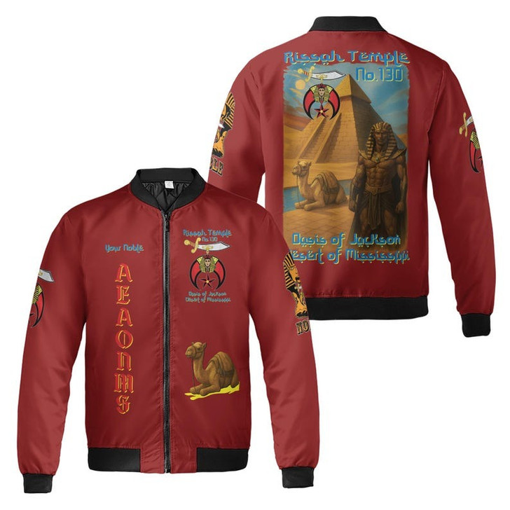 Custom Temple Name Nobles Mystic Shrine AEAONMS Pyramid and Camel Freemasonry 3D Bomber Jacket Size S-5XL