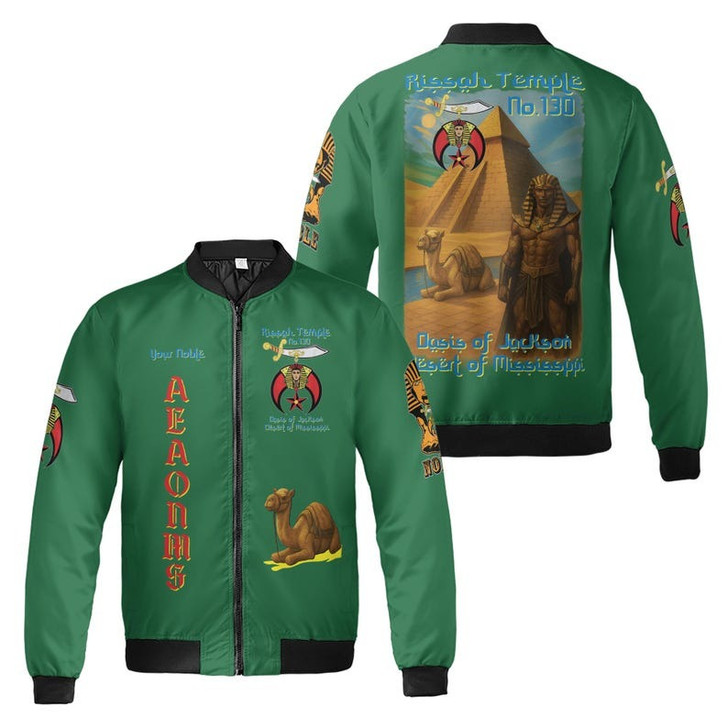 Custom Temple Name Nobles Mystic Shrine AEAONMS Pyramid and Camel Freemasonry 3D Bomber Jacket Size S-5XL
