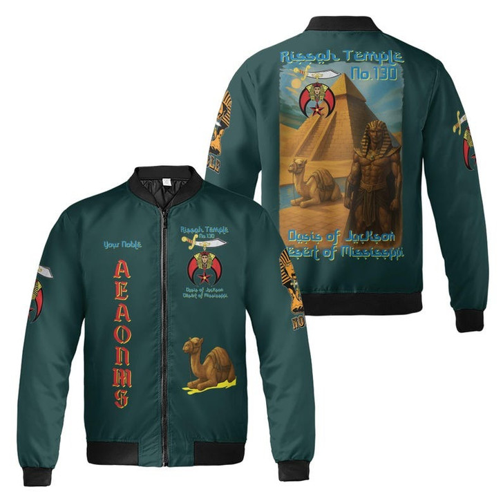 Custom Temple Name Nobles Mystic Shrine AEAONMS Pyramid and Camel Freemasonry 3D Bomber Jacket Size S-5XL