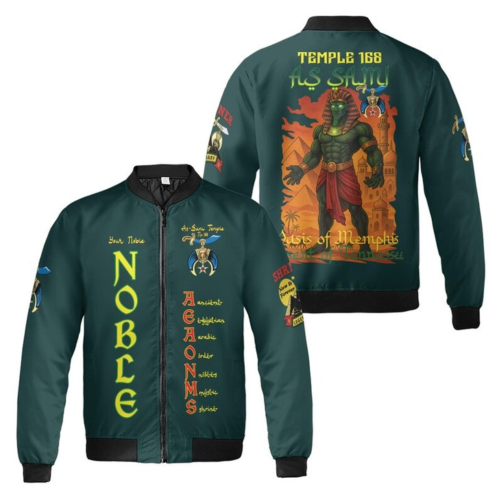 Custom Temple Name Nobles Mystic Shrine AEAONMS Pharaoh Pyramids Legendary Freemasonry 3D Bomber Jacket Size S-5XL