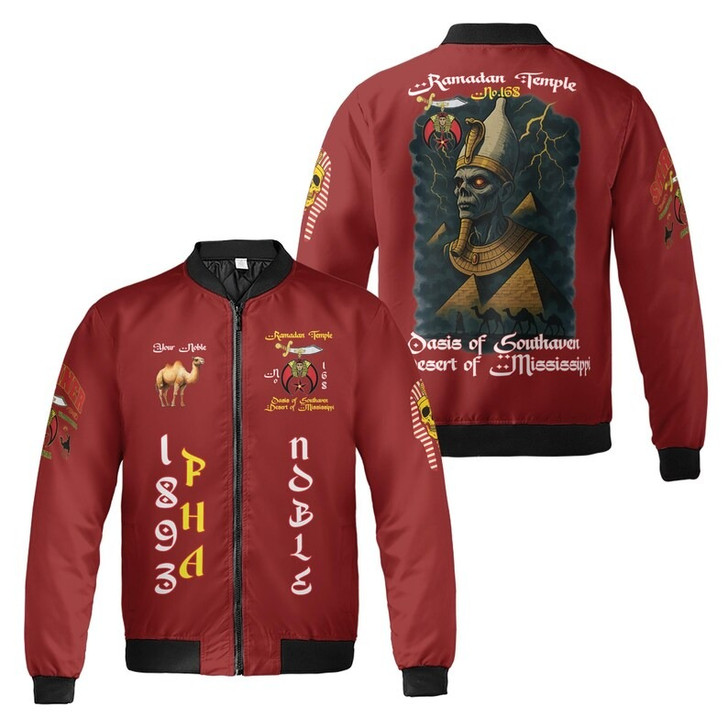 Custom Temple Name Nobles Mystic Shrine AEAONMS 1893 PHA Mythical Pharaoh Freemasonry 3D Bomber Jacket Size S-5XL