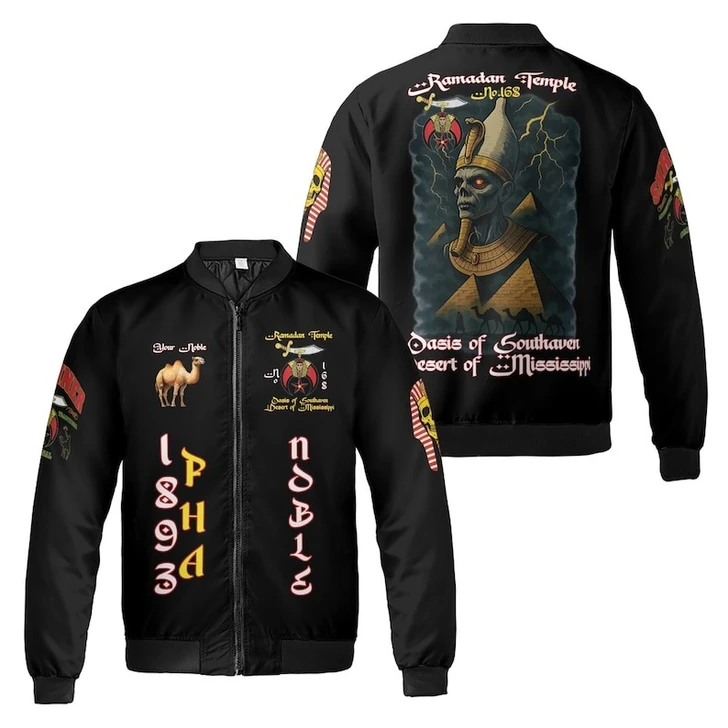 Custom Temple Name Nobles Mystic Shrine AEAONMS 1893 PHA Mythical Pharaoh Freemasonry 3D Bomber Jacket Size S-5XL