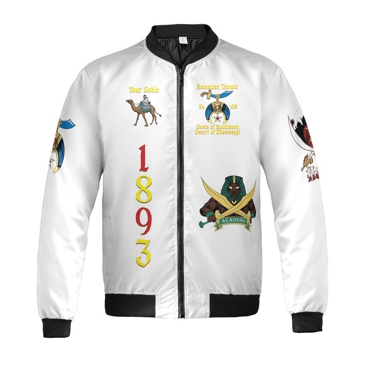 Custom Temple Name Nobles Mystic Shrine AEAONMS God of Wisom PHA Freemasonry 3D Bomber Jacket Size S-5XL