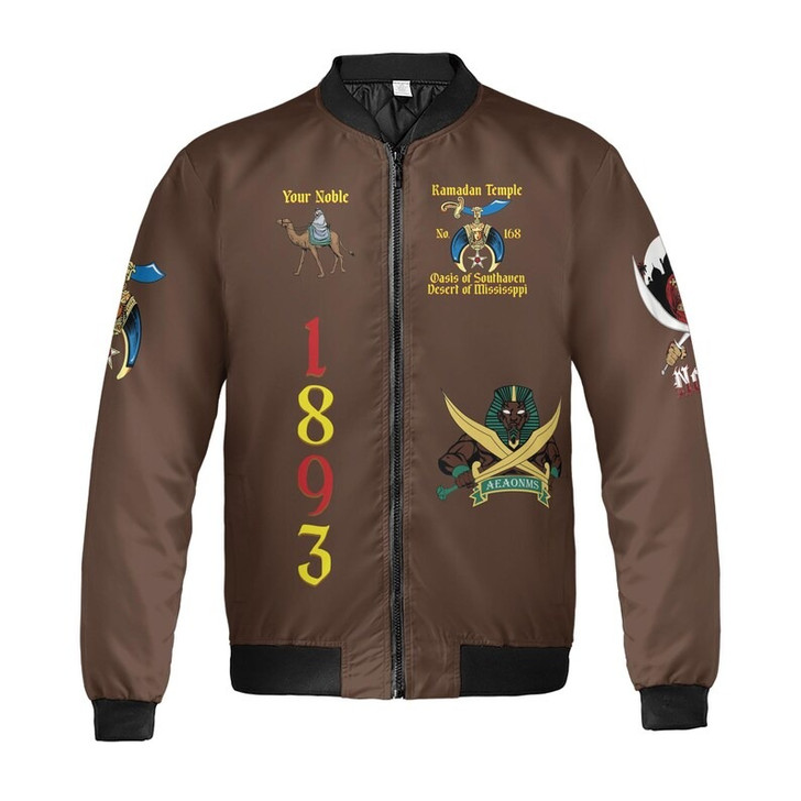 Custom Temple Name Nobles Mystic Shrine AEAONMS God of Wisom PHA Freemasonry 3D Bomber Jacket Size S-5XL