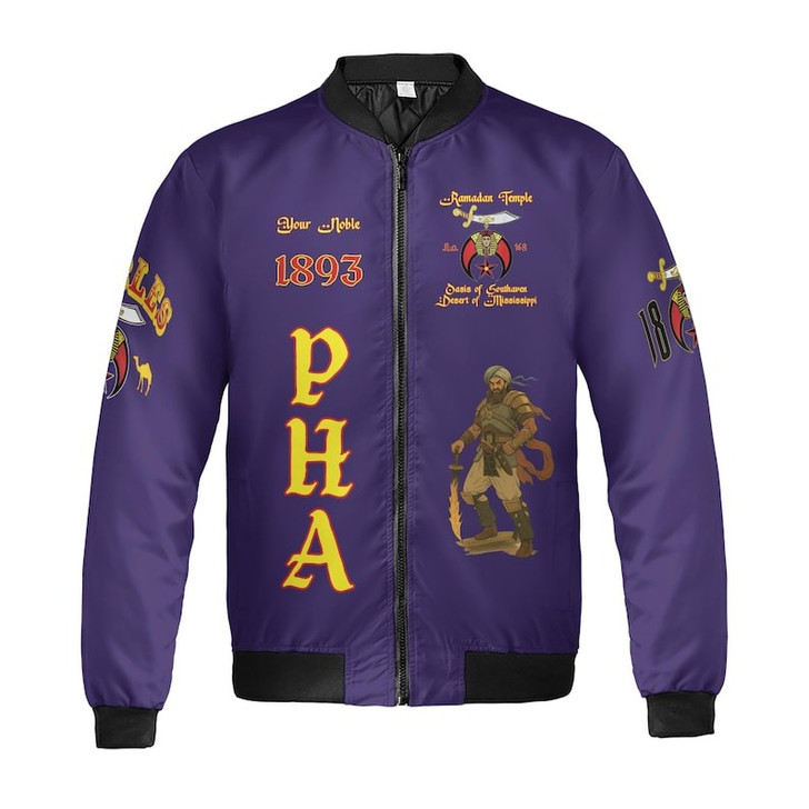Custom Temple Name Nobles Mystic Shrine AEAONMS Kaaba Guardian PHA 1893 Freemasonry 3D Bomber Jacket Size S-5XL