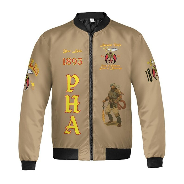 Custom Temple Name Nobles Mystic Shrine AEAONMS Kaaba Guardian PHA 1893 Freemasonry 3D Bomber Jacket Size S-5XL