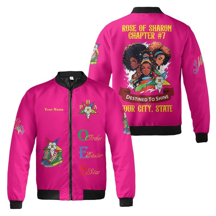 Custom Chapter Name OES Order of the Eastern Sister Destined To Shine 3D Bomber Jacket Size S-5XL