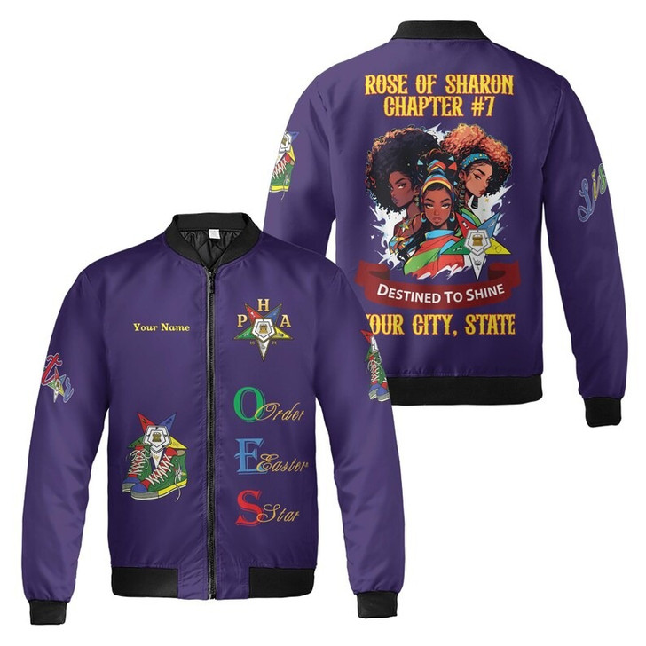 Custom Chapter Name OES Order of the Eastern Sister Destined To Shine 3D Bomber Jacket Size S-5XL
