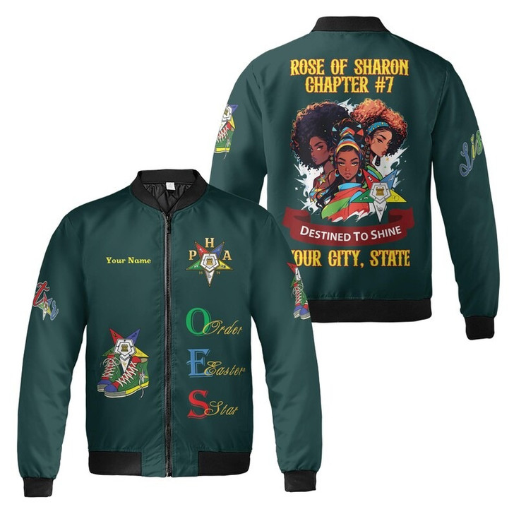 Custom Chapter Name OES Order of the Eastern Sister Destined To Shine 3D Bomber Jacket Size S-5XL