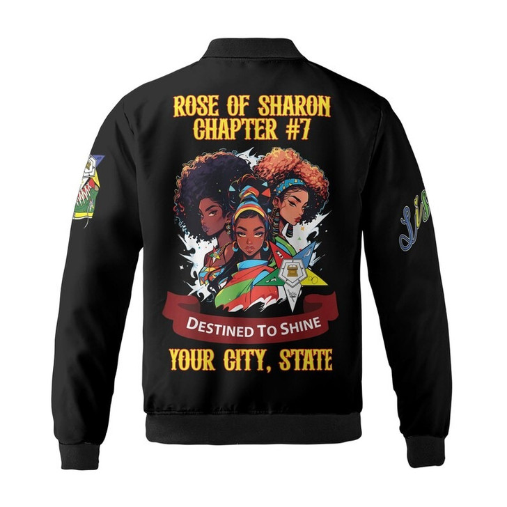 Custom Chapter Name OES Order of the Eastern Sister Destined To Shine 3D Bomber Jacket Size S-5XL