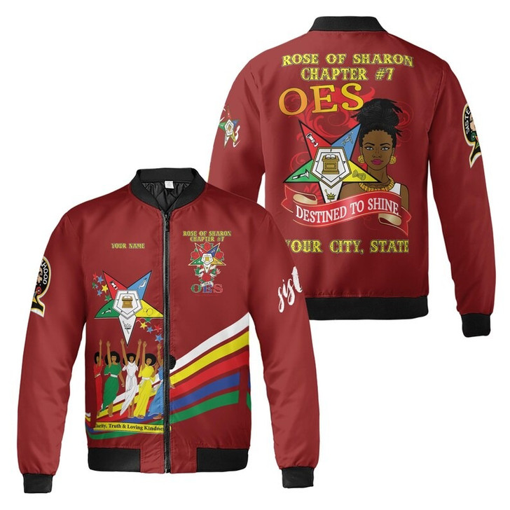 Custom Chapter Name OES Diva Sisters Order of the Eastern Sister Destined To Shine Women 3D Bomber Jacket Size S-5XL