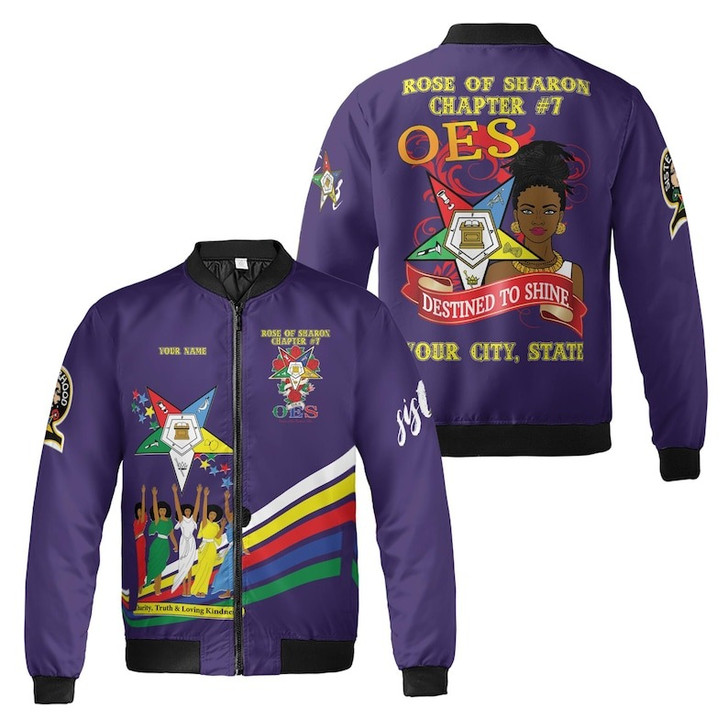 Custom Chapter Name OES Diva Sisters Order of the Eastern Sister Destined To Shine Women 3D Bomber Jacket Size S-5XL
