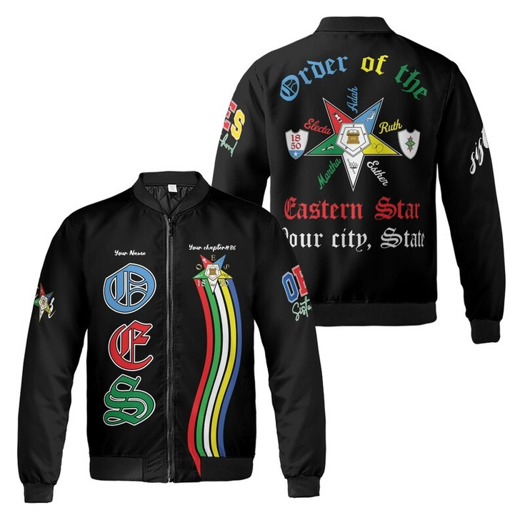 Custom Chapter Name OES Order Of The Eastern Star 1850 Electa Adah Ruth Esther Martha 3D Bomber Jacket Size S-5XL