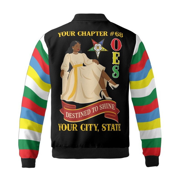 Custom Chapter Name OES Order Of The Eastern Star Destined To Shine Color Block 3D Bomber Jacket Size S-5XL