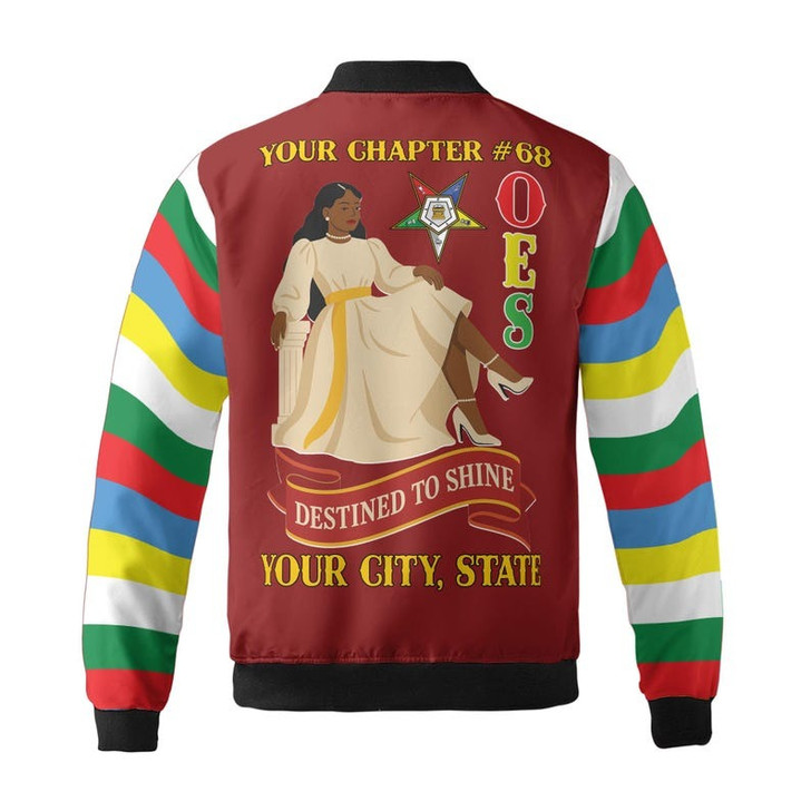 Custom Chapter Name OES Order Of The Eastern Star Destined To Shine Color Block 3D Bomber Jacket Size S-5XL