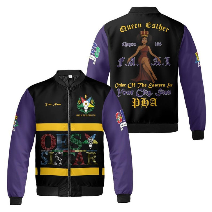 Custom Chapter Name OES Order Of The Eastern Star Sistar PHA FATAL 3D Bomber Jacket Size S-5XL