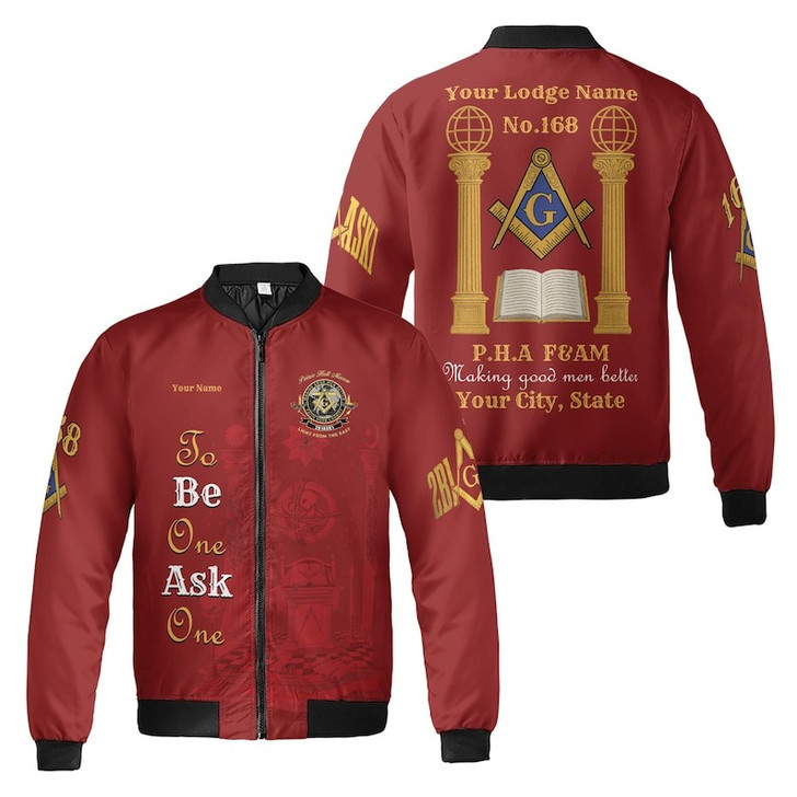 Personalized Lodge Name Freemasonry Prince Hall PHA F&AM To Be One Ask One 3D Bomber Jacket Size S-5XL
