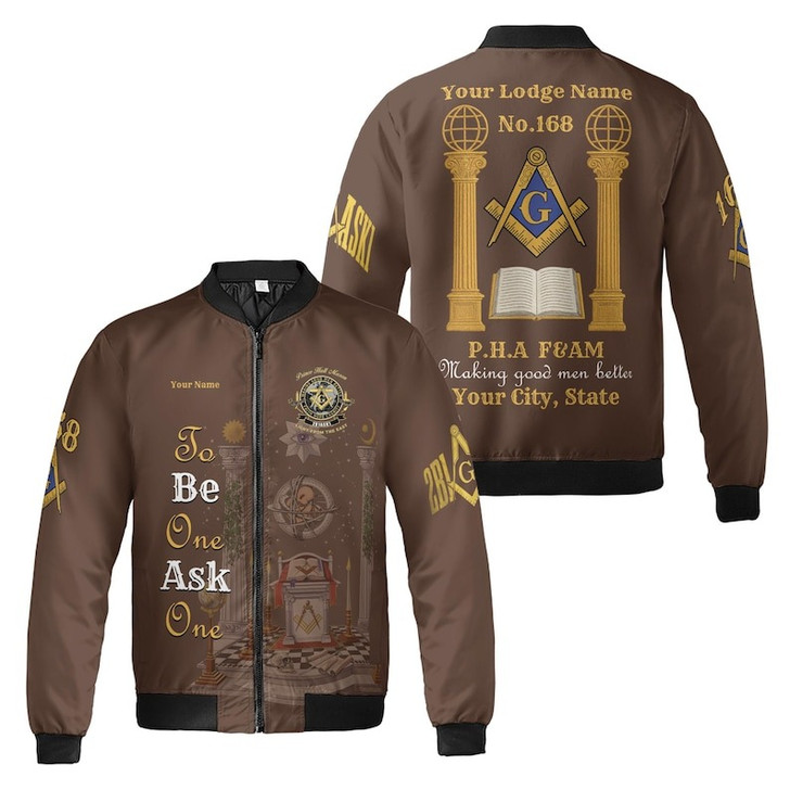Personalized Lodge Name Freemasonry Prince Hall PHA F&AM To Be One Ask One 3D Bomber Jacket Size S-5XL