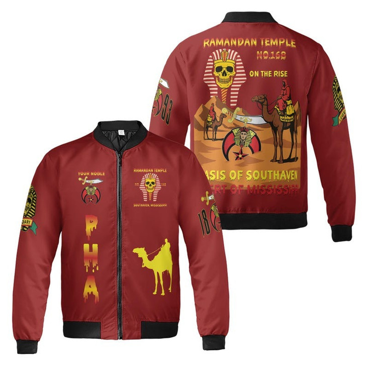 Custom Temple Name Nobles Mystic Shrine AEAONMS On The Rise 1893 PHA Freemasonry 3D Bomber Jacket Size S-5XL