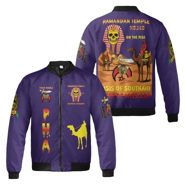 Custom Temple Name Nobles Mystic Shrine AEAONMS On The Rise 1893 PHA Freemasonry 3D Bomber Jacket Size S-5XL