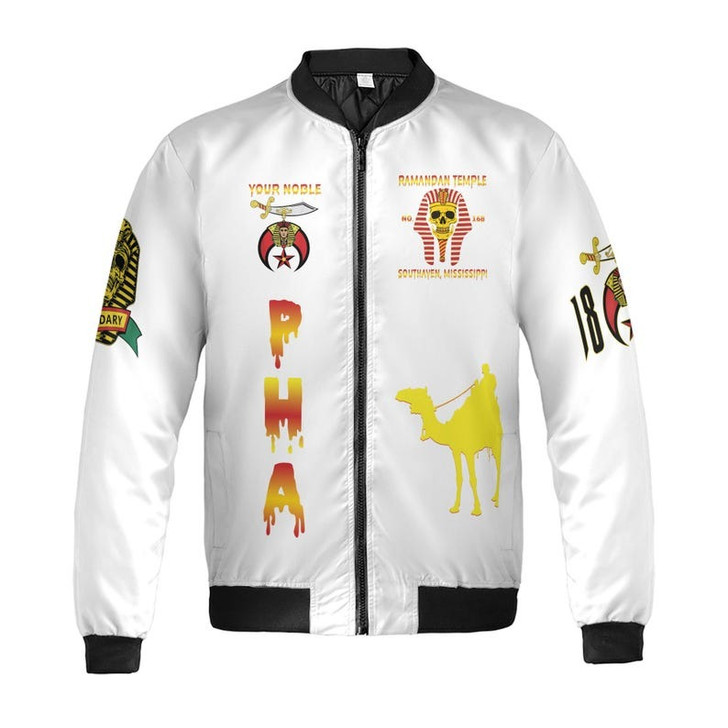 Custom Temple Name Nobles Mystic Shrine AEAONMS On The Rise 1893 PHA Freemasonry 3D Bomber Jacket Size S-5XL