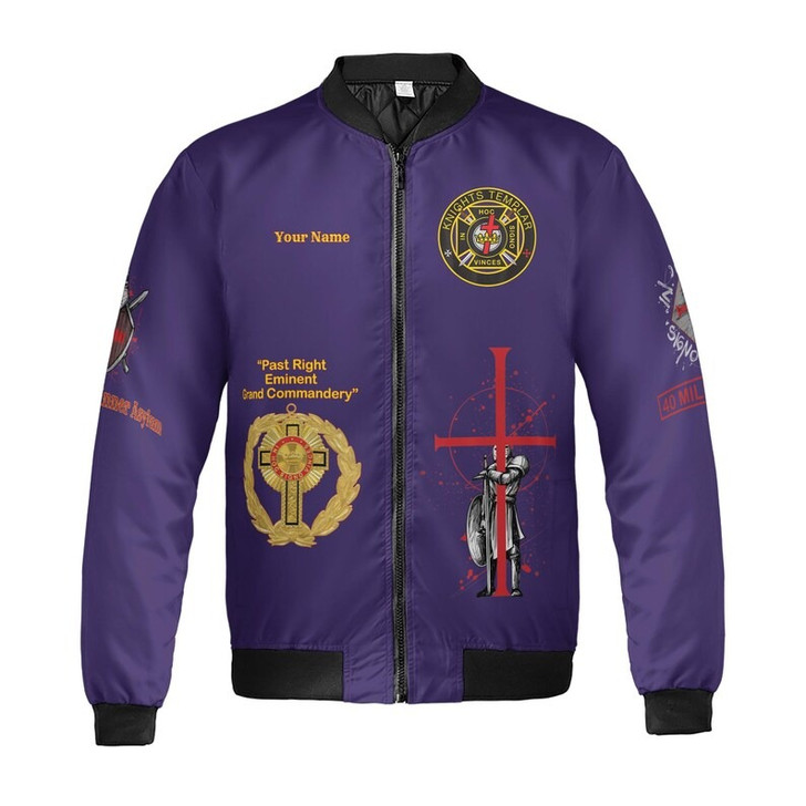 Customize Name Knights Templar Past Eminent Grand Commander 40 Miles Club Freemasonry 3D Bomber Jacket Size S-5XL
