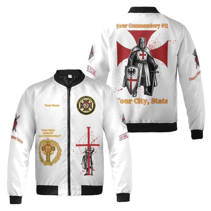 Customize Name Knights Templar Past Eminent Grand Commander 40 Miles Club Freemasonry 3D Bomber Jacket Size S-5XL