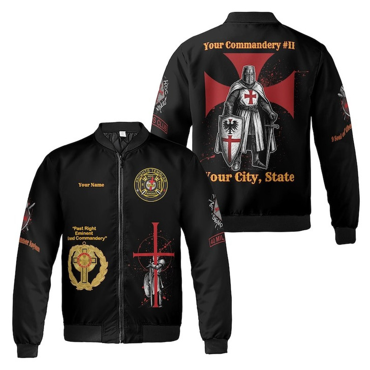 Customize Name Knights Templar Past Eminent Grand Commander 40 Miles Club Freemasonry 3D Bomber Jacket Size S-5XL