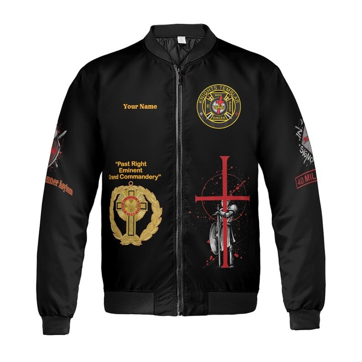 Customize Name Knights Templar Past Eminent Grand Commander 40 Miles Club Freemasonry 3D Bomber Jacket Size S-5XL